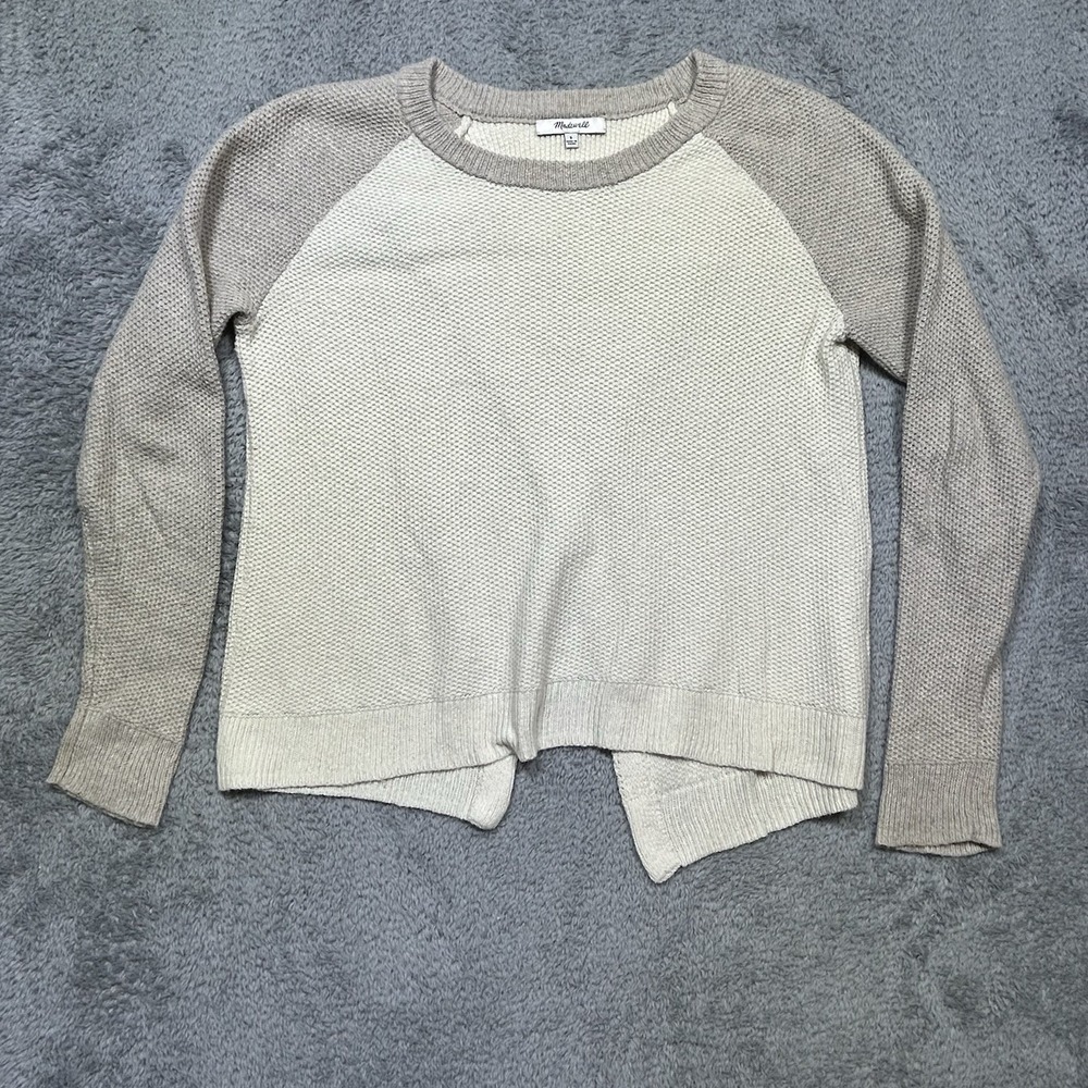 Madewell Sweater Women's S Cream Brown Cross Open Back Long Sleeve Pullover SPOT